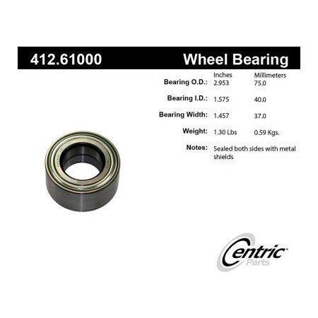 Centric Premium Double Row Wheel Bearing, Parts 412.61000 412.61